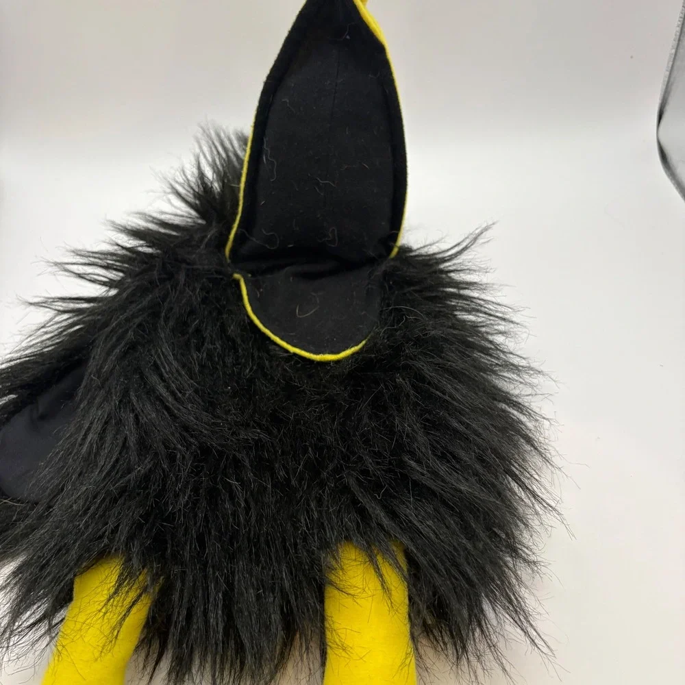 Vintage Black Crow Hand Puppet 90s Plush Bird Yellow Beak Faux‎ Fur No Squeaker